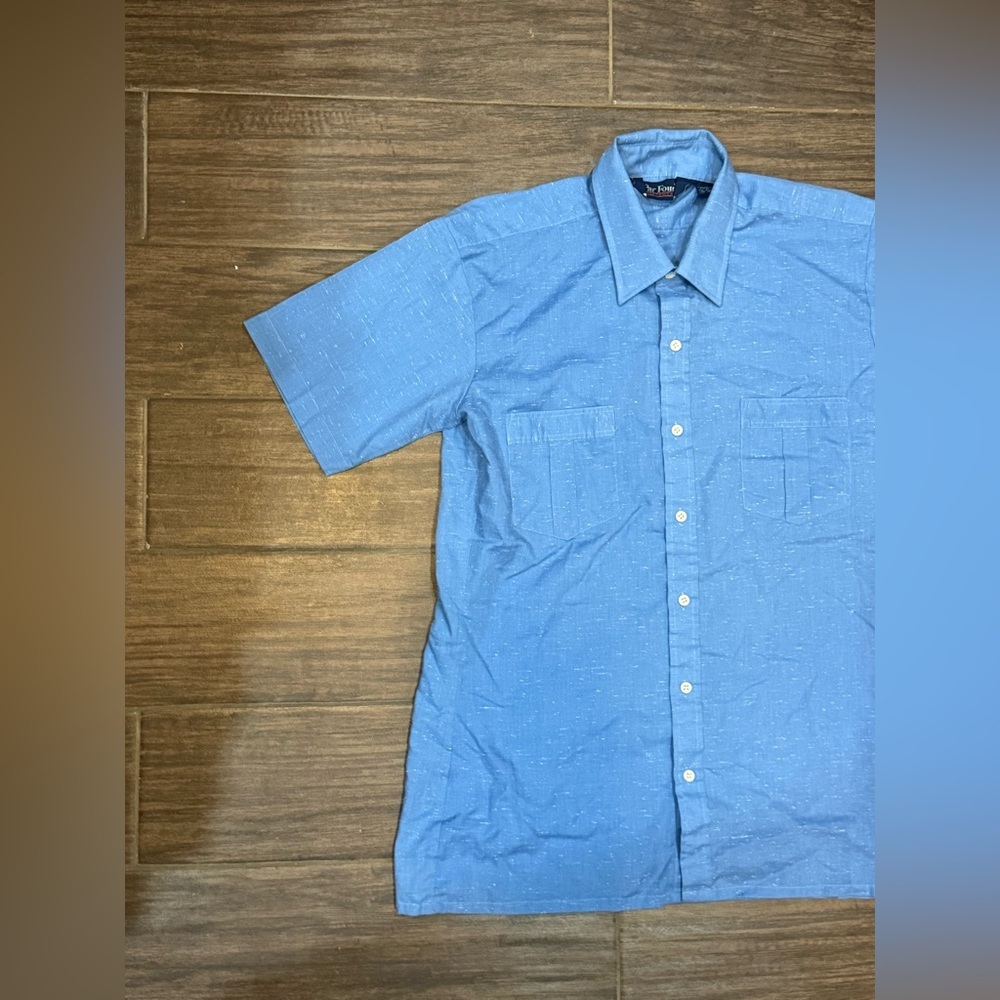 VINTAGE 90s Par Four Sportswear Blue Specks Short Sleeve Button Up M Workwear - Picture 3 of 7